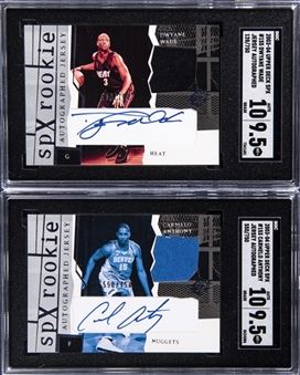 2003/04 Upper Deck SPx "Rookie Autographed Jerseys" Signed Patch Rookie Card Collection (4 Different) Featuring SGC MT+ 9.5, SGC 10 Examples Including Carmelo Anthony & Dwyane Wade